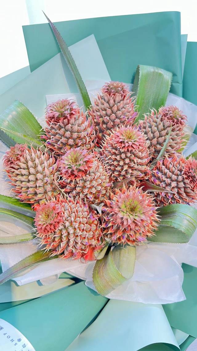 The flower balls made of small pineapples are the wishes of fruit farmers.